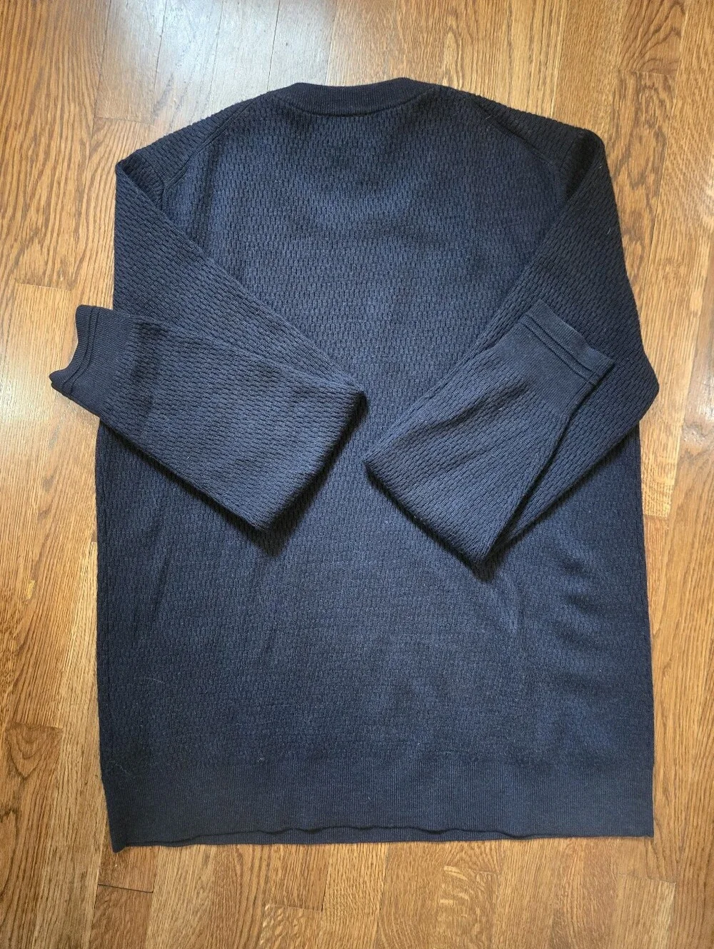 Banana Republic Navy Crewneck Textured Fine Merino Wool Knit Sweater Sz L - Tall